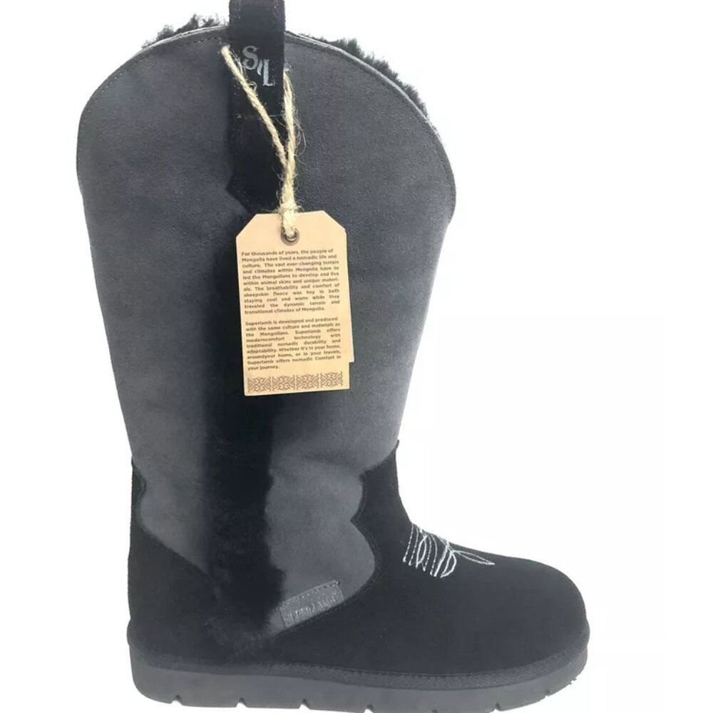 Superlamb Womens Real Sheepskin Snow Boot Charcoal 9AA